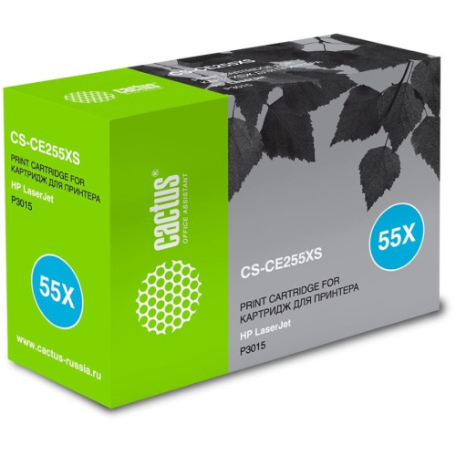 Тонер картридж CACTUS CS-CE255X/XS для принтеров HP LaserJet P3015, черный, 12500 стр.