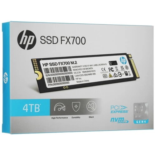 SSD HP FX700 4.0Tb (8U2N7AA#ABB) M.2 (PCI-E 4.0 x4, up to 7200/6200MBs, 3D NAND, 1600TBW, NVMe 2.0, 22х80mm, heatsink)