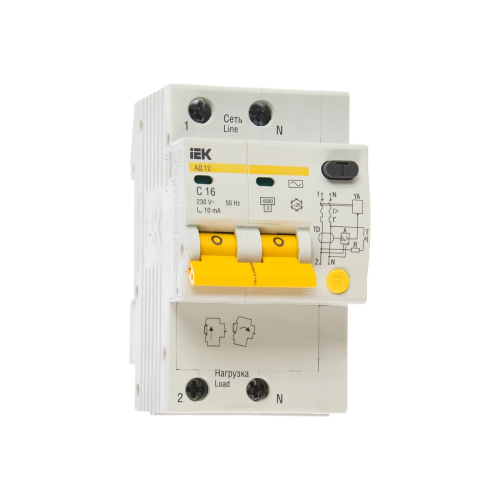 Дифавтомат IEK АД12 (MAD10-2-016-C-010) 16A тип C 4.5kA 10мА AC 2П 230В белый