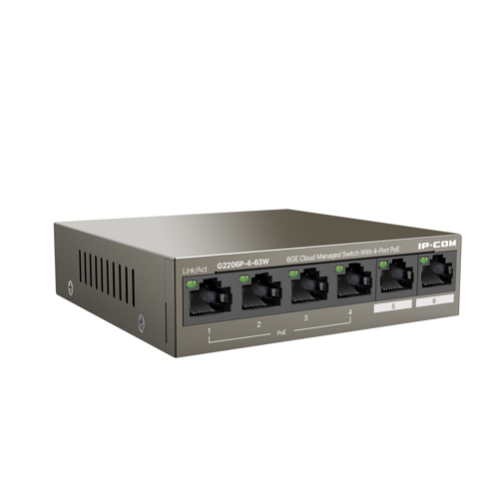 Коммутатор IP-COM G2206P-4-63W Web smart PoE от IP-COM с 4 гигабитными портами PoE (максимальная мощность PoE 5Вт)
