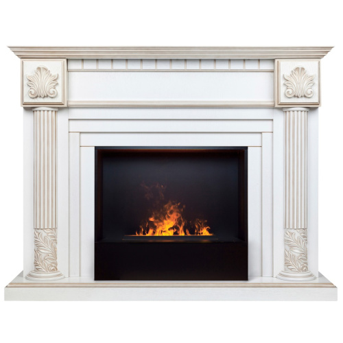 Электрокамин RealFlame Imperia 26/33 WT белый дуб с золотой патиной с очагом 3D Cassette 630 Black Panel