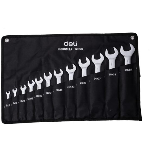 Набор ключей рожковых Deli DL160012 двусторонних 12 шт 6x7, 8x9, 10x11, 12x13, 14x15, 16x17, 18x19, 20x22, 21x23, 24x27, 25x28, 30x32
