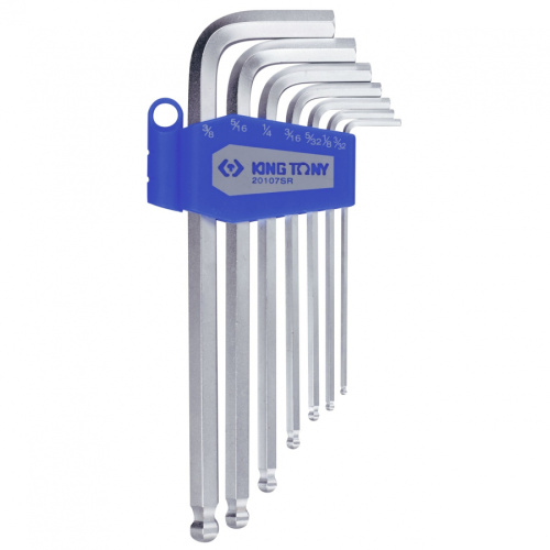 Набор Г-образных шестигранников KING TONY 20107SR 3/32'-3/8', с шаровым окончанием, 7 предметов