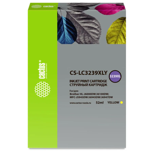 Картридж Cactus CS-LC3239XLY желтый струйный (52мл) для Brother HL-J6000DW/J6100DW