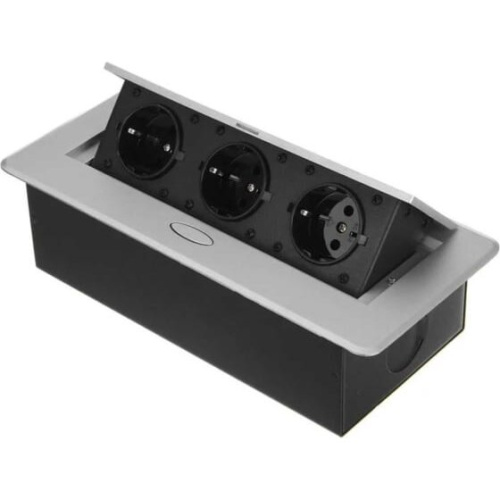 Блок розеток выдвижной Inrior TORO-01-80 на 3 Euro розетки, серый