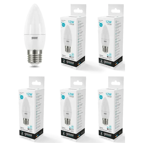 Лампа светодиодная Gauss Elementary 30222 12Вт E27 свеча 220B 4100K св.свечения белый нейтральный уп/10шт