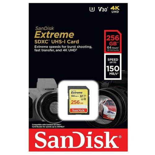 Карта памяти SanDisk Extreme SDSDXVV-256G-GNCIN 256GB SDXC Class 10 V30 UHS-I U3