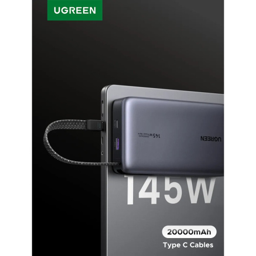 Power Bank UGREEN PB551 (55992B) 145W 20000mAh USB-C&USB-A&USB-C Cable Built-in Cable Space Gray