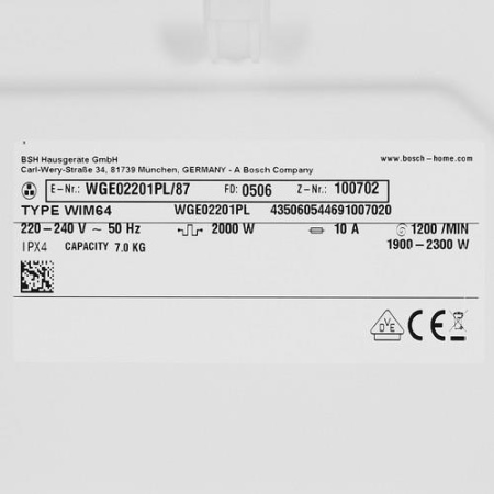 Стиральная машина Bosch WGE02201PL белый