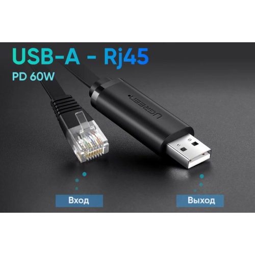 Кабель UGREEN CM204 (60813) USB-A to RJ45 Console Cable 3m Black