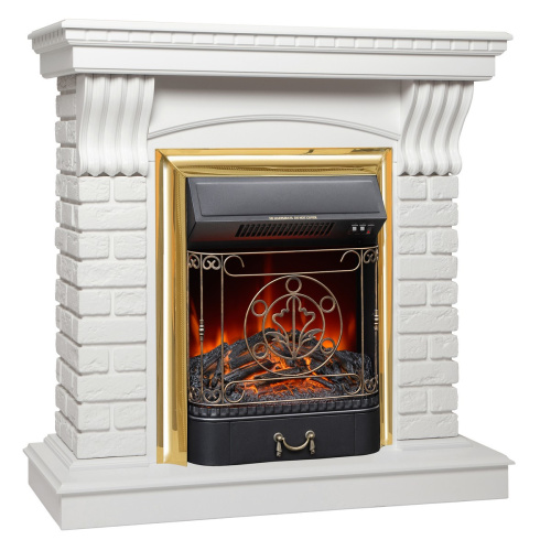 Электрокамин RealFlame Jazz WT белый с очагом Majestic Lux Brass