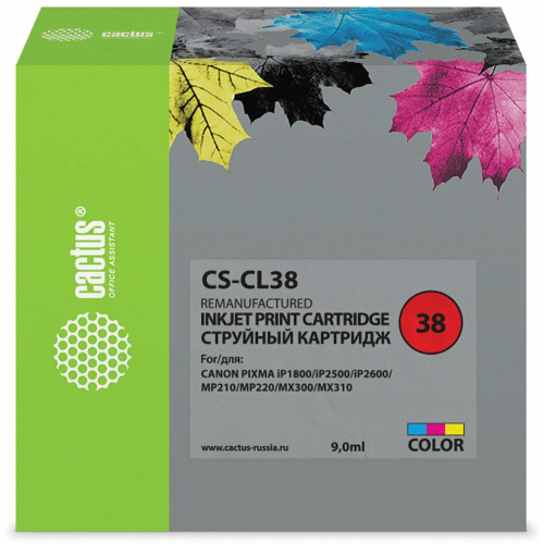 Картридж Cactus CL-38 (CS-CL38) струйный многоцветный (9мл) для Canon Pixma iP1800/iP1900/iP2500/iP2600/MP140/MP190/MP210/MP220/MP470/MX300/MX310