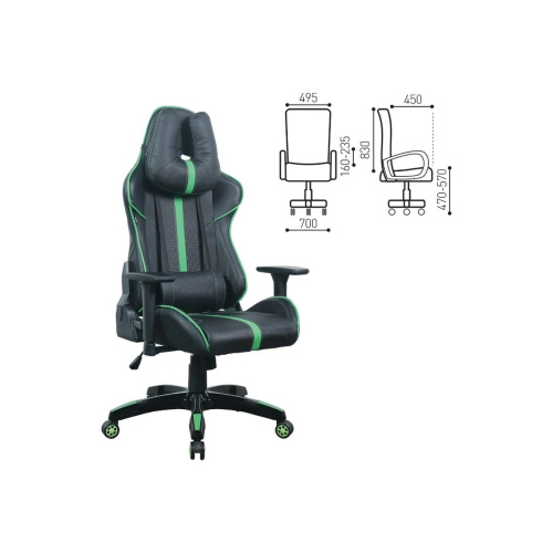 Кресло игровое BRABIX GT Carbon GM-120 (531929) экокожа, черное/зеленое