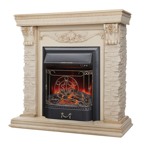 Электрокамин RealFlame Patricia WT белый дуб с золотой патиной с очагом Majestic Lux Black