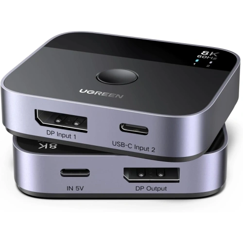 Кабель UGREEN AW701 (65878) 2 in 1 8K 60Hz DisplayPort USB-C Switcher Black