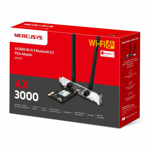 Сетевой адаптер Mercusys MA80XE двухдиапазонный PCI Express, Bluetooth и Wi-Fi 6 AX3000