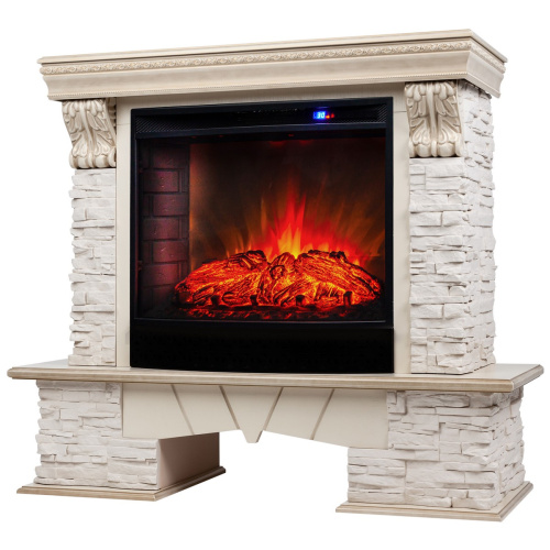 Электрокамин RealFlame Rockland Lux WT белый дуб с золотой патиной с очагом Evrika 25,5 LED