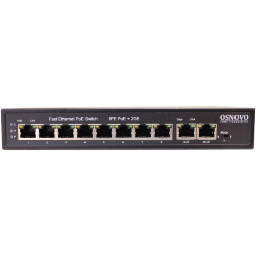 Коммутатор OSNOVO SW-20820(120W) PoE 8 x FE с поддержкой (IEEE 802.3af/at), 2 GE