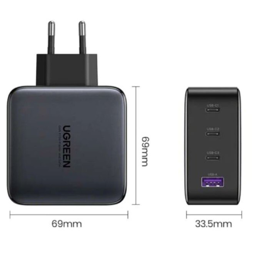 СЗУ UGREEN CD226 (40747) Nexode USB-A+3*USB-C 100W GaN Tech Fast Charger EU серый