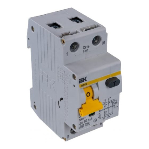 Выключатель автоматический дифференциального тока IEK АВДТ-32 MAD22-5-010-C-30 123193 1п+N 2модуля C 10A 30mA тип A 6kA