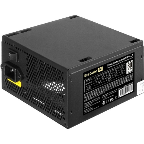 Блок питания ExeGate 400PPH-LT-OEM (EX292148RUS-OEM) 400W ATX, APFC, КПД 82% (80 Plus), 12cm fan, 24pin, (4+4)pin, PCIe, 5xSATA, 3xIDE, black