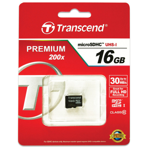 Карта памяти Transcend TS16GUSDC10 micro SDHC 16GB UHS-I Class 10 U1 без адаптера