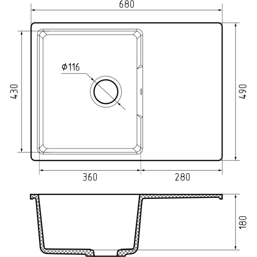 Кухонная мойка GRANFEST Urban 668L dark gray