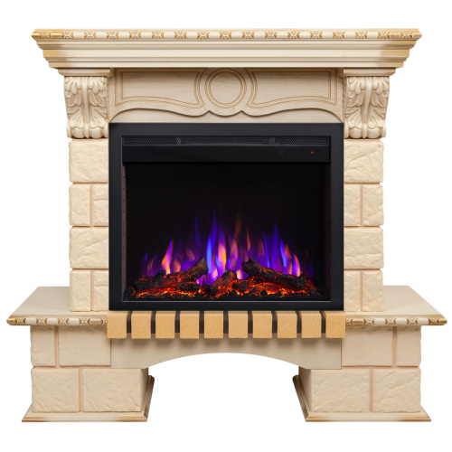 Электрокамин RealFlame Bolero WT белый дуб с золотой патиной с очагом Saphir 25,5